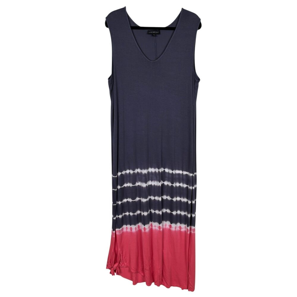 Lane Bryant Gray Pink V-Neck Striped Maxi Dress Women’s Size 14/16 Side Slit